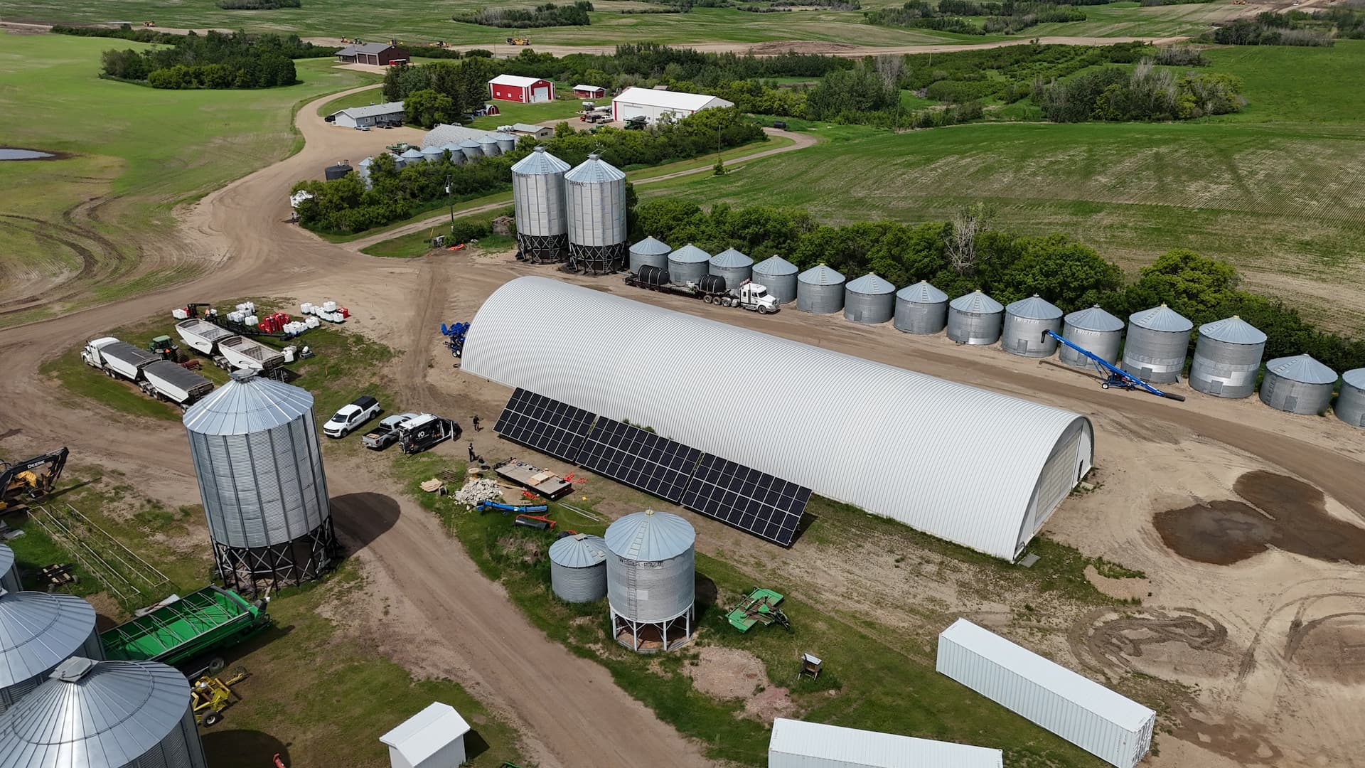 Ground-mount solar array on a working Alberta farm property